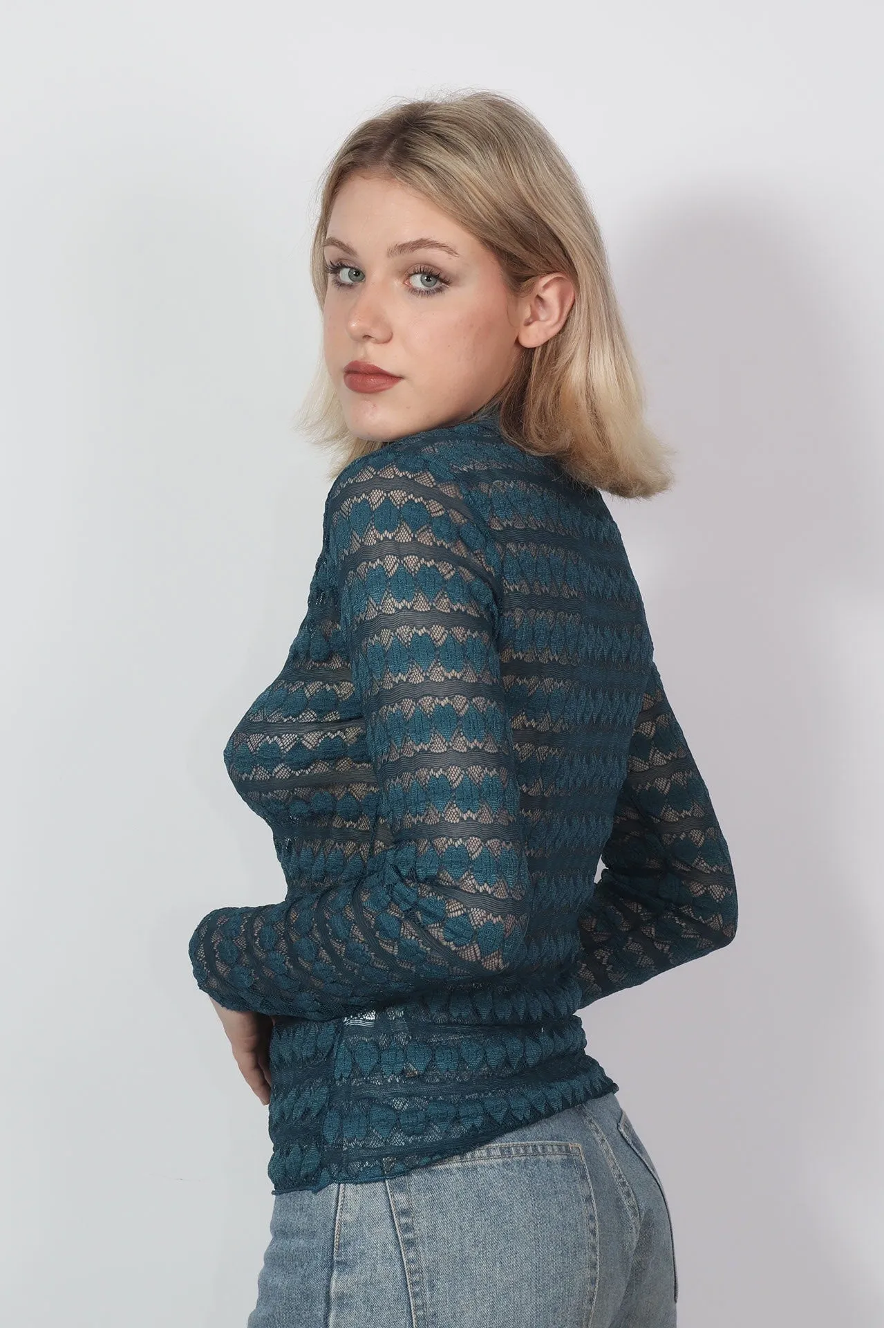Teal Mock Neck Stretch Layering Top