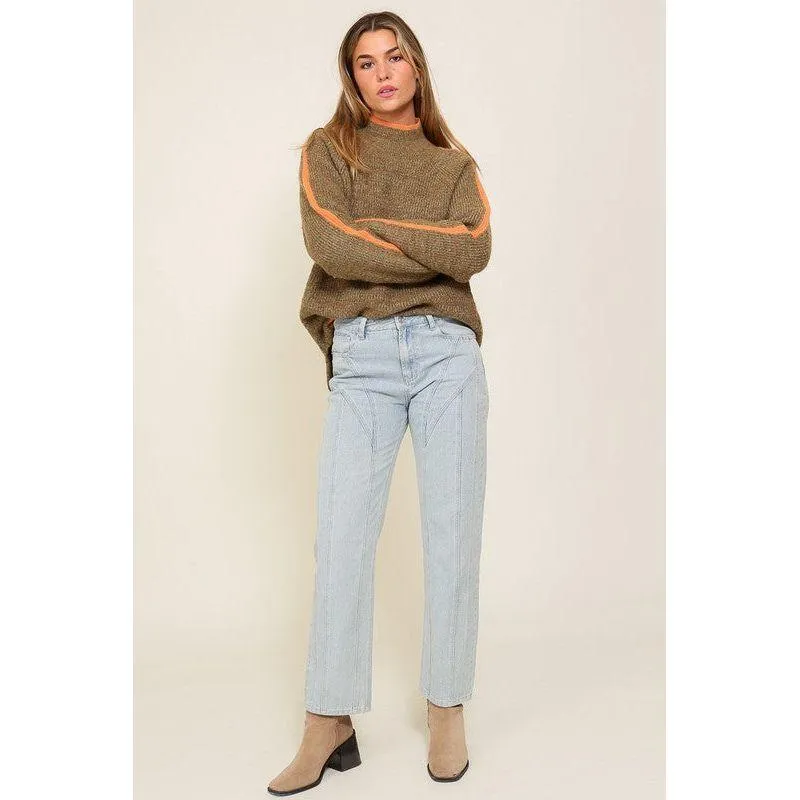 The Ryan Marled Brown Funnel Neck Sweater