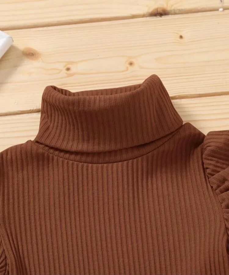 Toddler girls turtleneck ribbed knit gigot sleeve top & pleated skirt