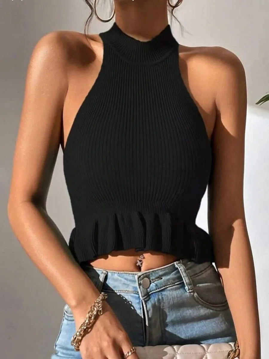 Trendy Ruffle Hem Crop Top Sleeveless Corset