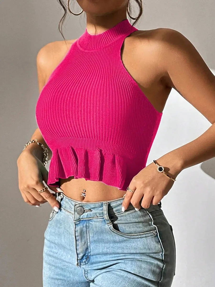 Trendy Ruffle Hem Crop Top Sleeveless Corset