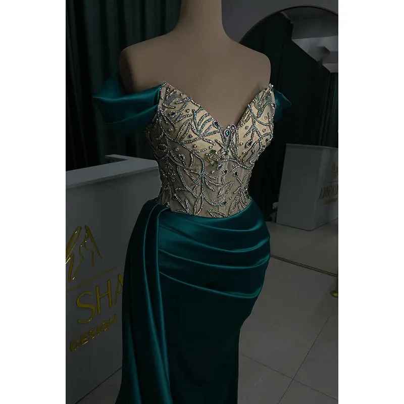 Trumpet/Mermaid V-Neck Cap Sleeves Ruched Rhinestones Formal Prom Dress