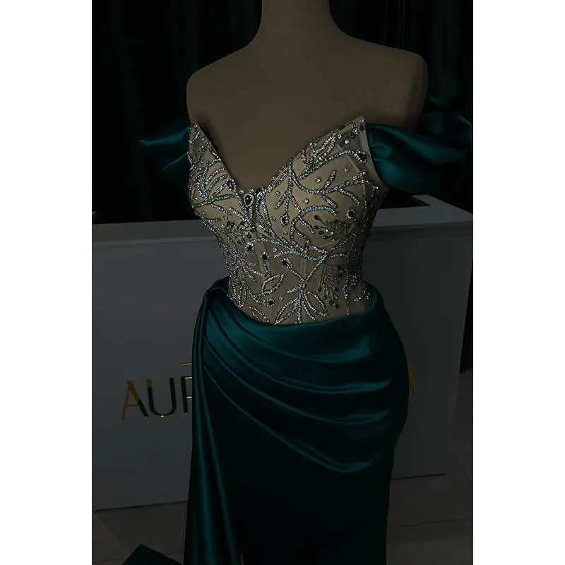 Trumpet/Mermaid V-Neck Cap Sleeves Ruched Rhinestones Formal Prom Dress