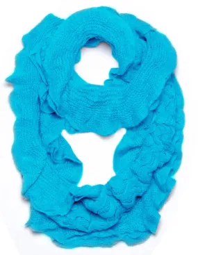 Turquoise Peach Couture Trendy and Chic Ruffle Edge Thick Knitted Circle Infinity Loop Scarf