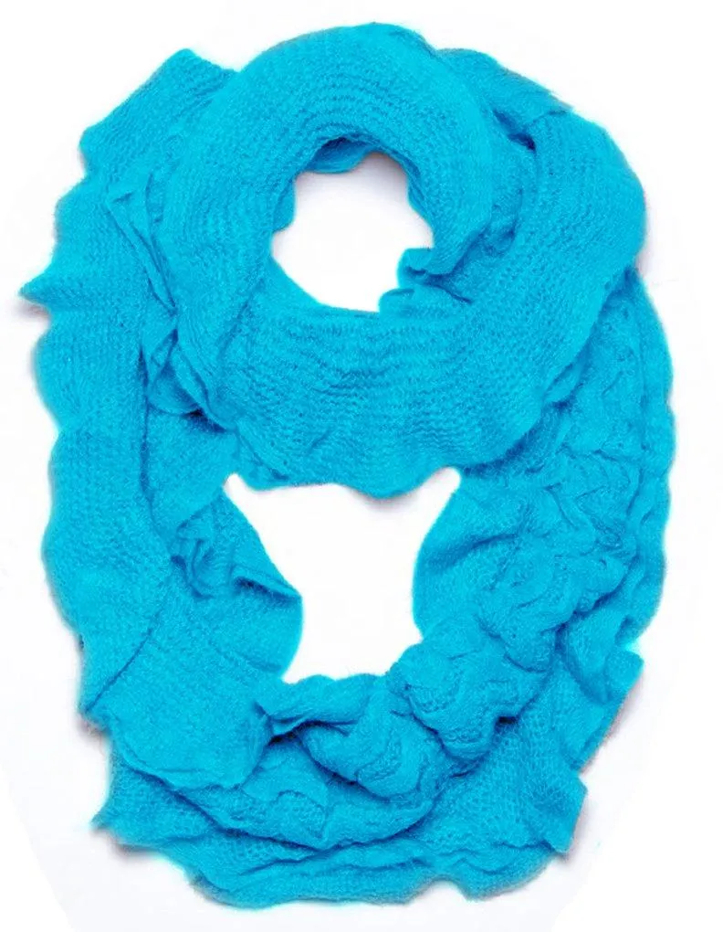 Turquoise Peach Couture Trendy and Chic Ruffle Edge Thick Knitted Circle Infinity Loop Scarf