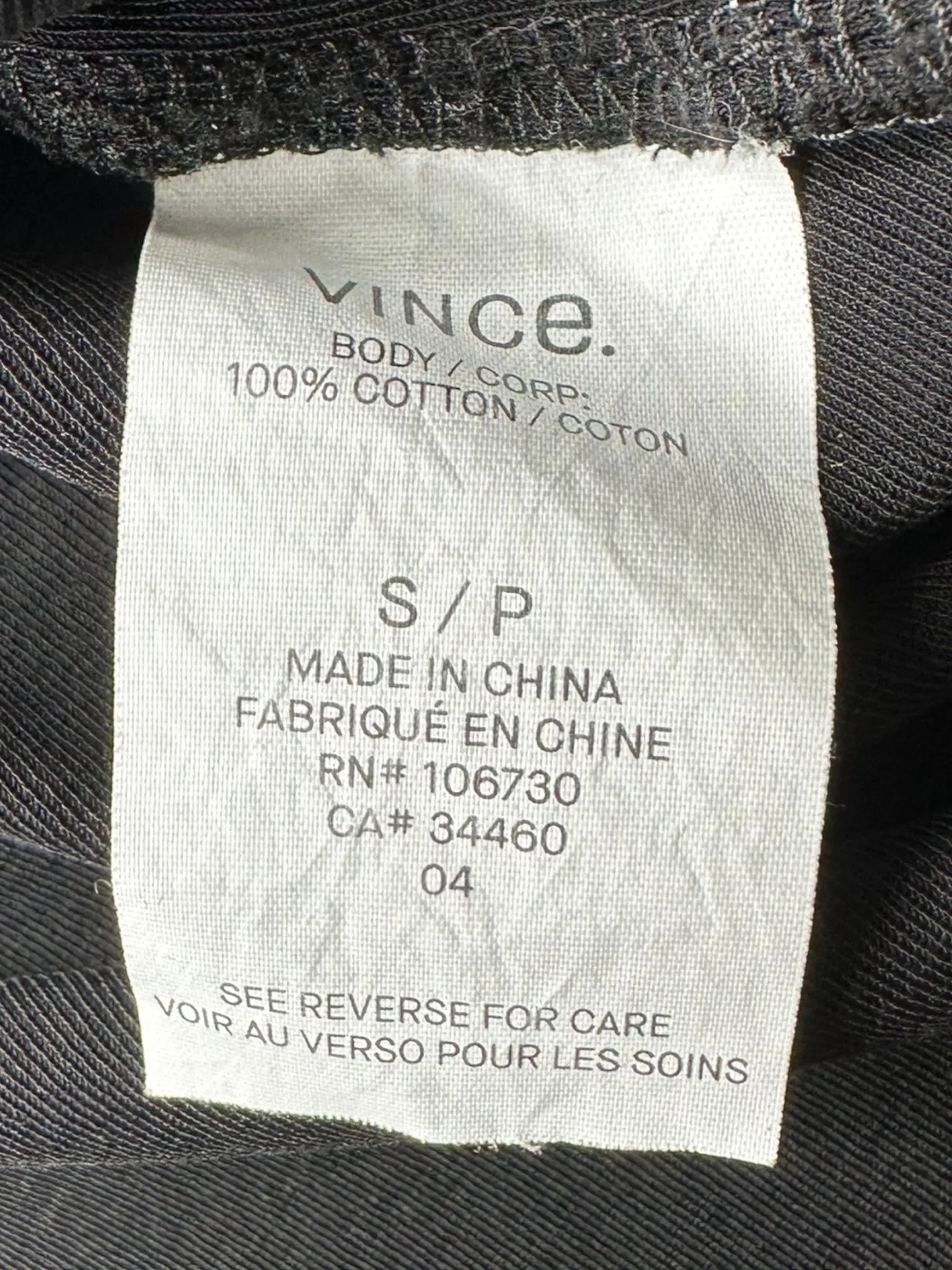 Vince Black 100% Cotton Travel Knit Top Size S