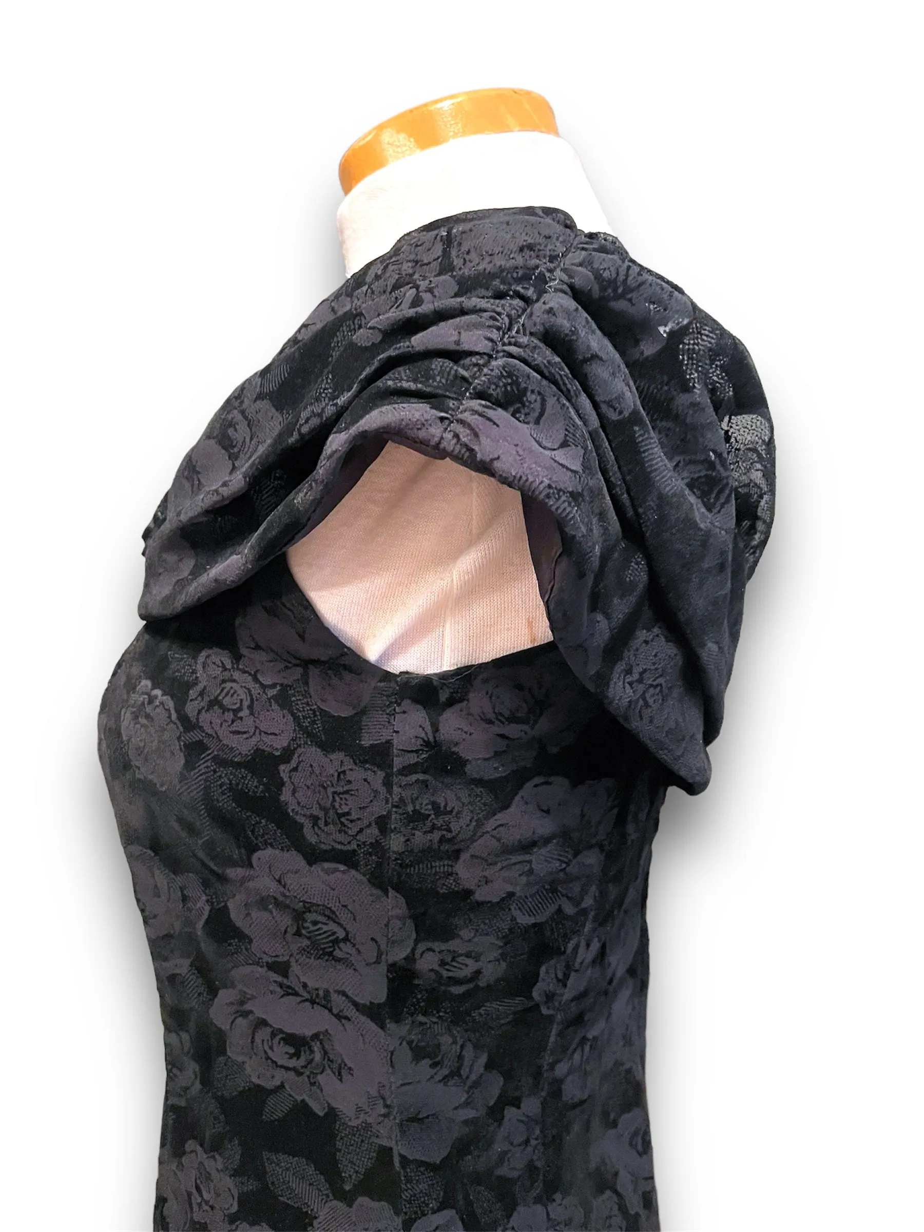 Vintage 1990’s Black Burnout Velvet Rose Pattern Party Dress
