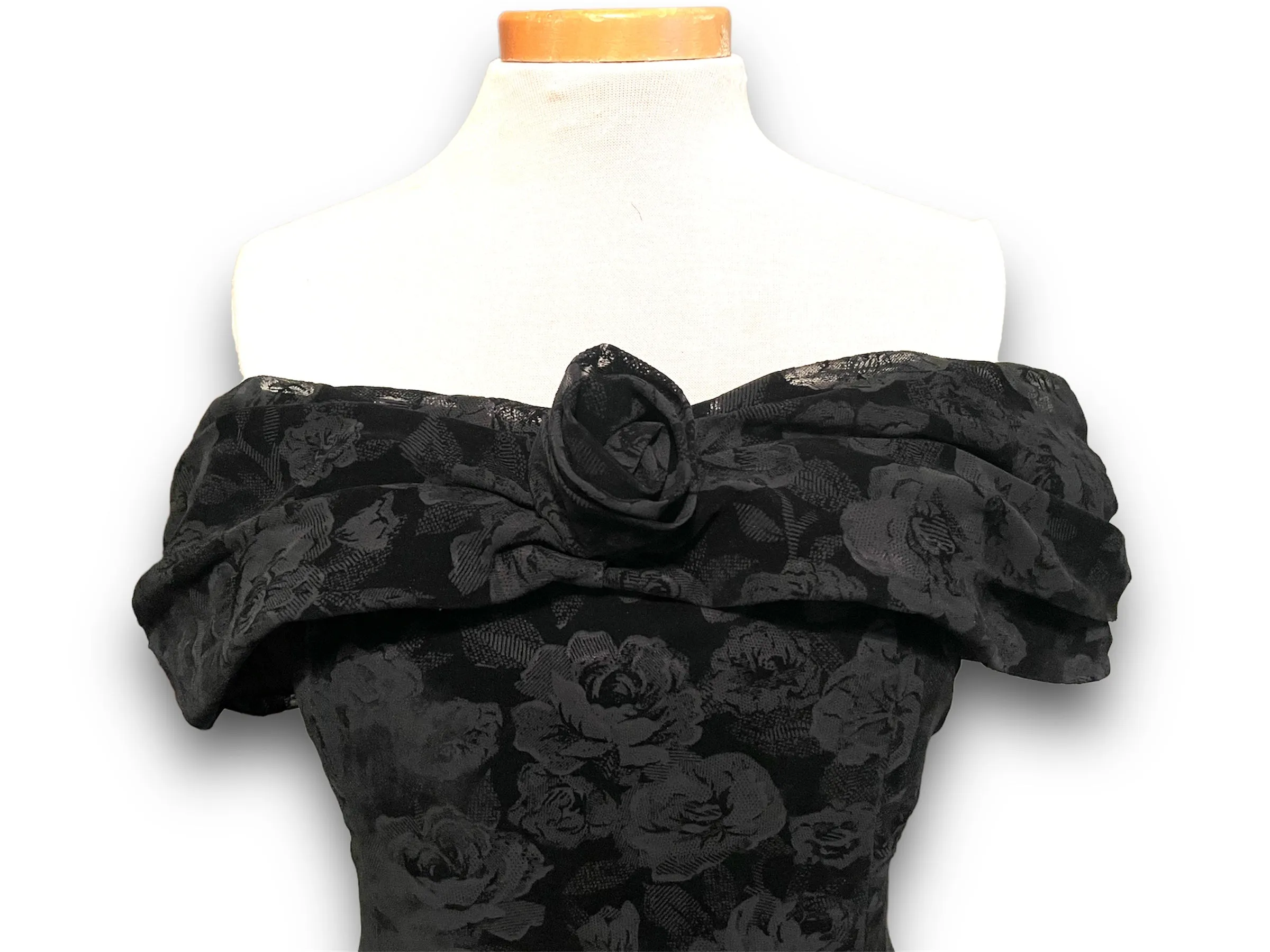 Vintage 1990’s Black Burnout Velvet Rose Pattern Party Dress