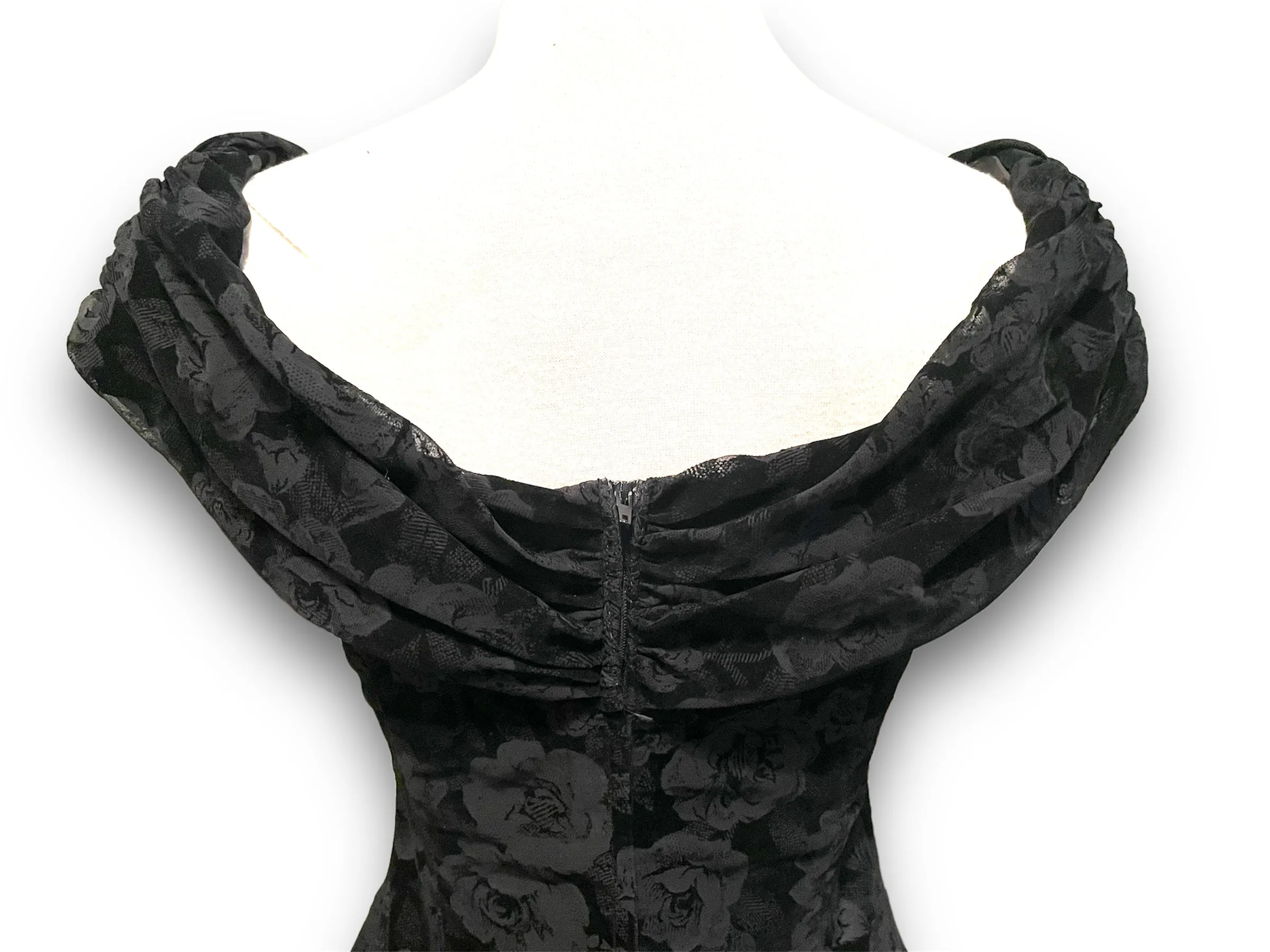 Vintage 1990’s Black Burnout Velvet Rose Pattern Party Dress