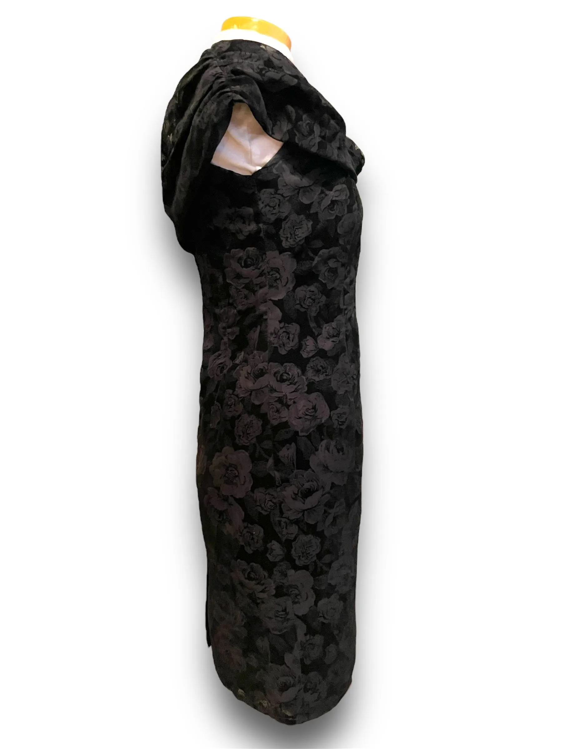 Vintage 1990’s Black Burnout Velvet Rose Pattern Party Dress