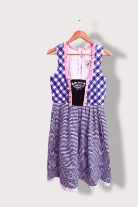 Vintage Blue Front Lace Trim Checkered Sleeveless Maxi Dress