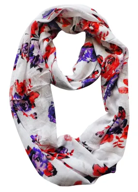 Violet/Radiant Orchid Womens Soft Vintage Floral Print Sheer Infinity Loop Circle Scarf