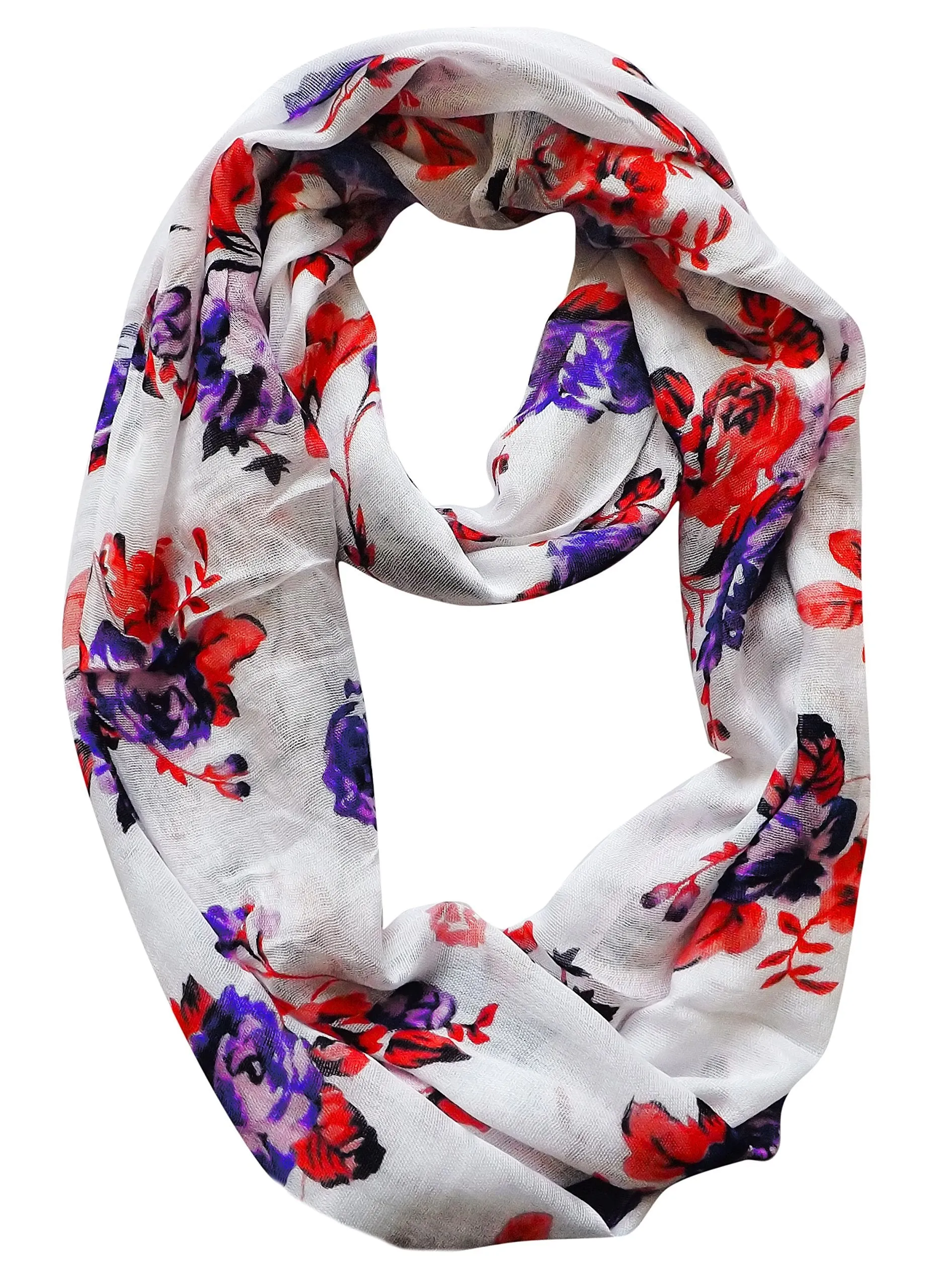 Violet/Radiant Orchid Womens Soft Vintage Floral Print Sheer Infinity Loop Circle Scarf
