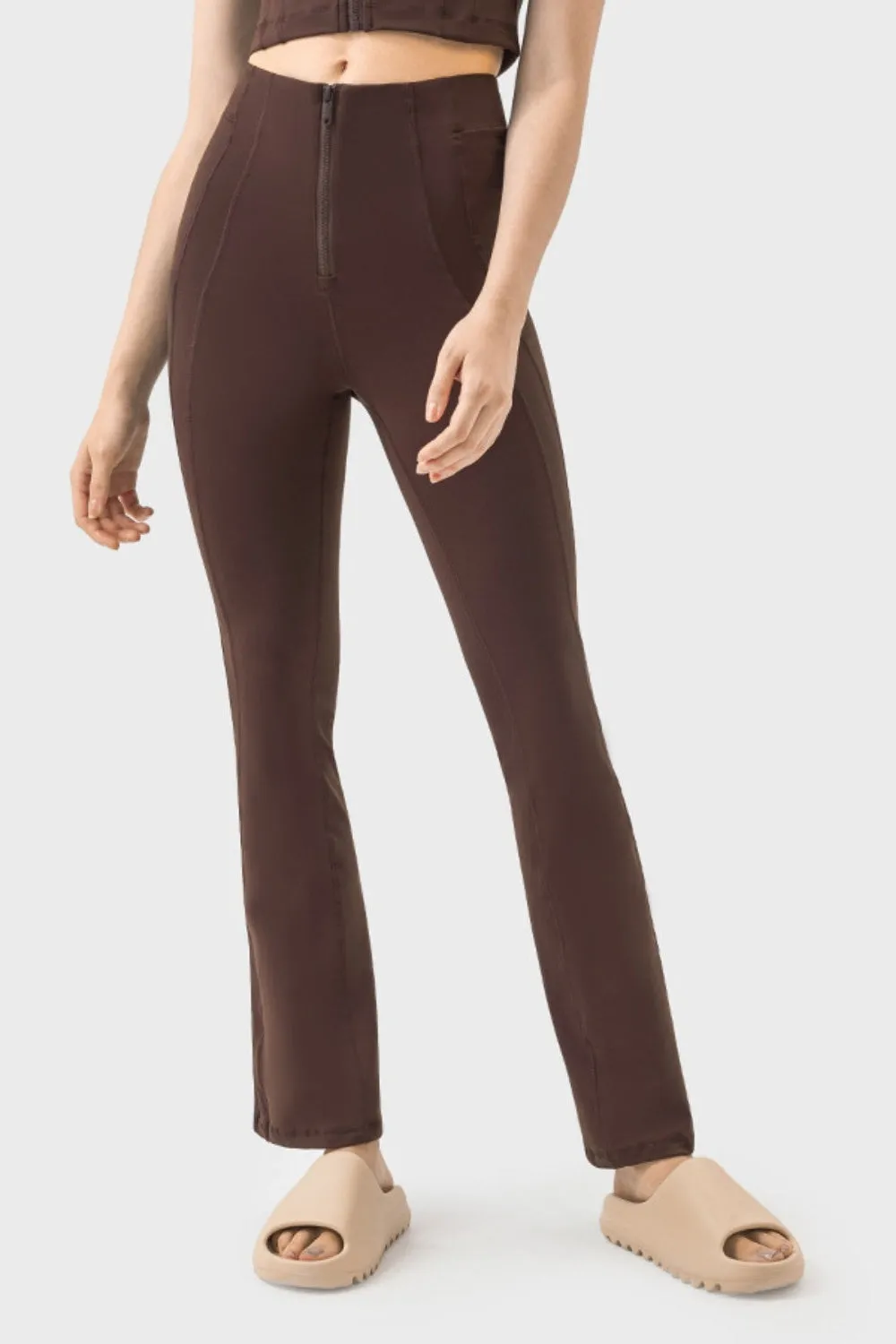 Women Zipper Detail High Waist Active Pants