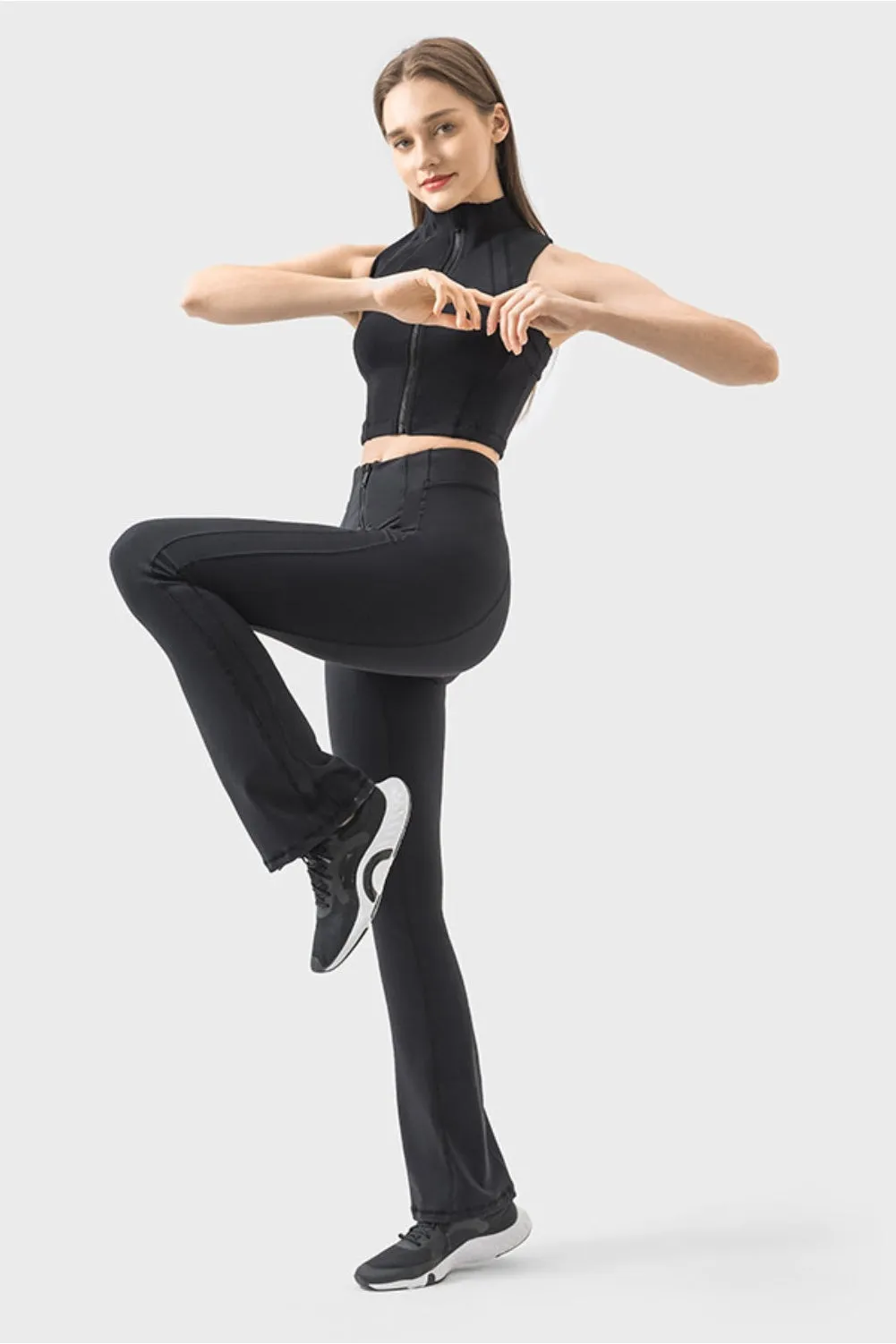 Women Zipper Detail High Waist Active Pants