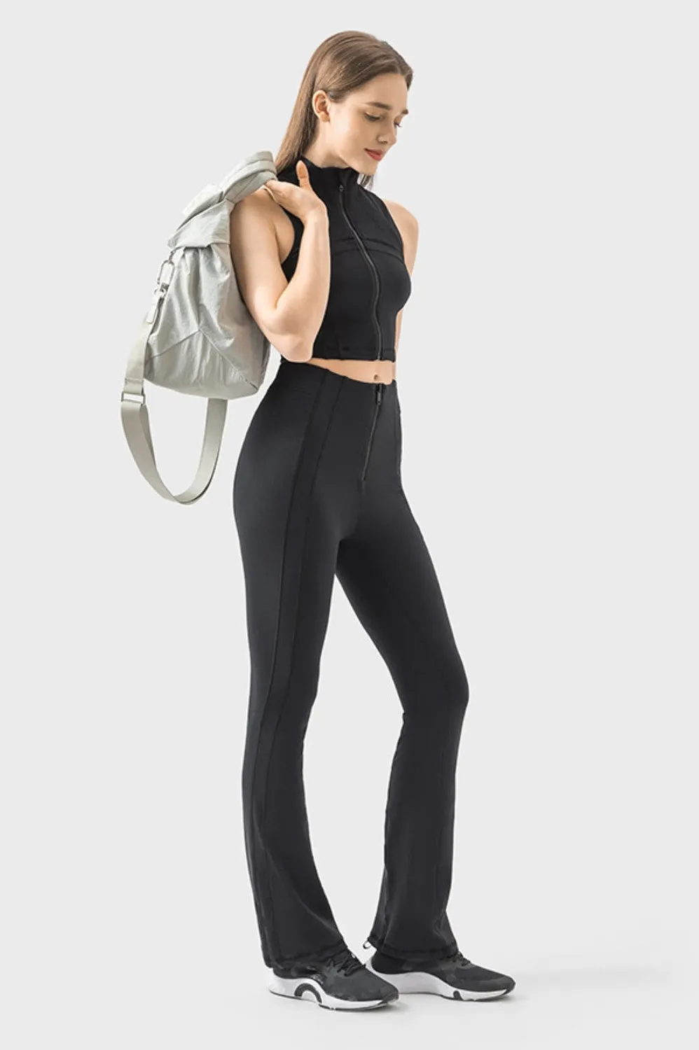 Women Zipper Detail High Waist Active Pants