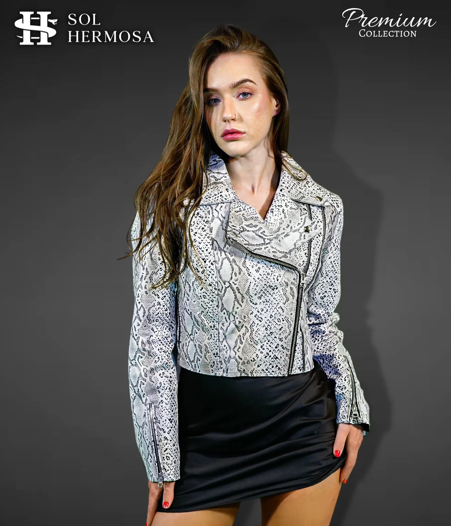 Women's Cropped Biker Leather Jacket - Roselyn