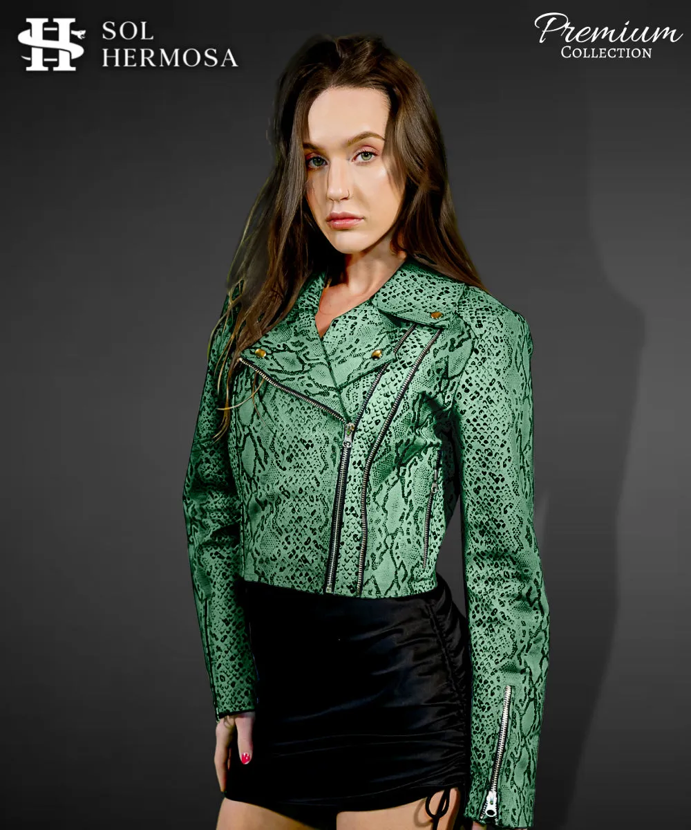 Women's Cropped Biker Leather Jacket - Roselyn