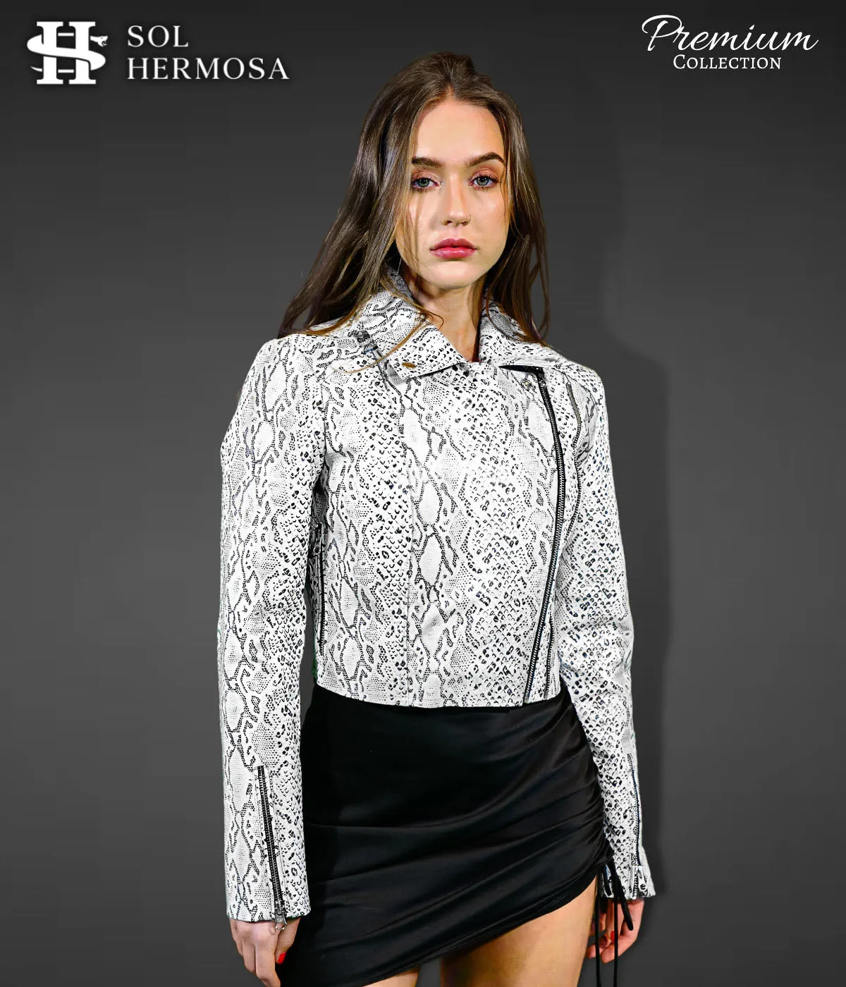 Women's Cropped Biker Leather Jacket - Roselyn