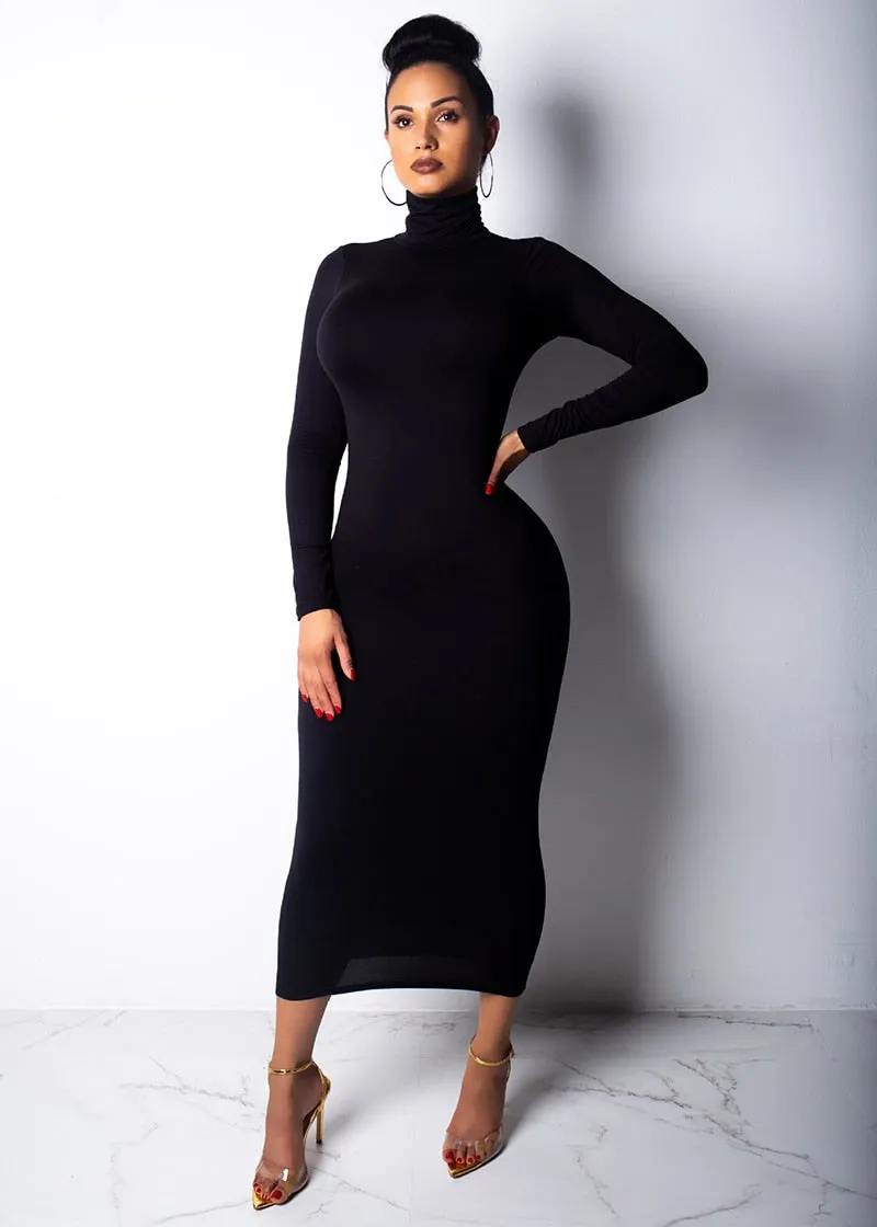 Women’s Maxi Slim Long Sleeve Turtleneck Dress