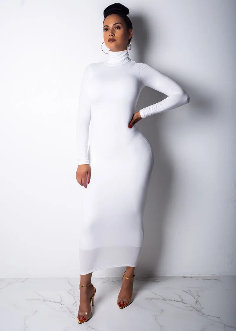 Women’s Maxi Slim Long Sleeve Turtleneck Dress