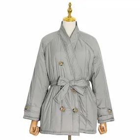Women's winter down jacket coat lace up outwear casual warm coat