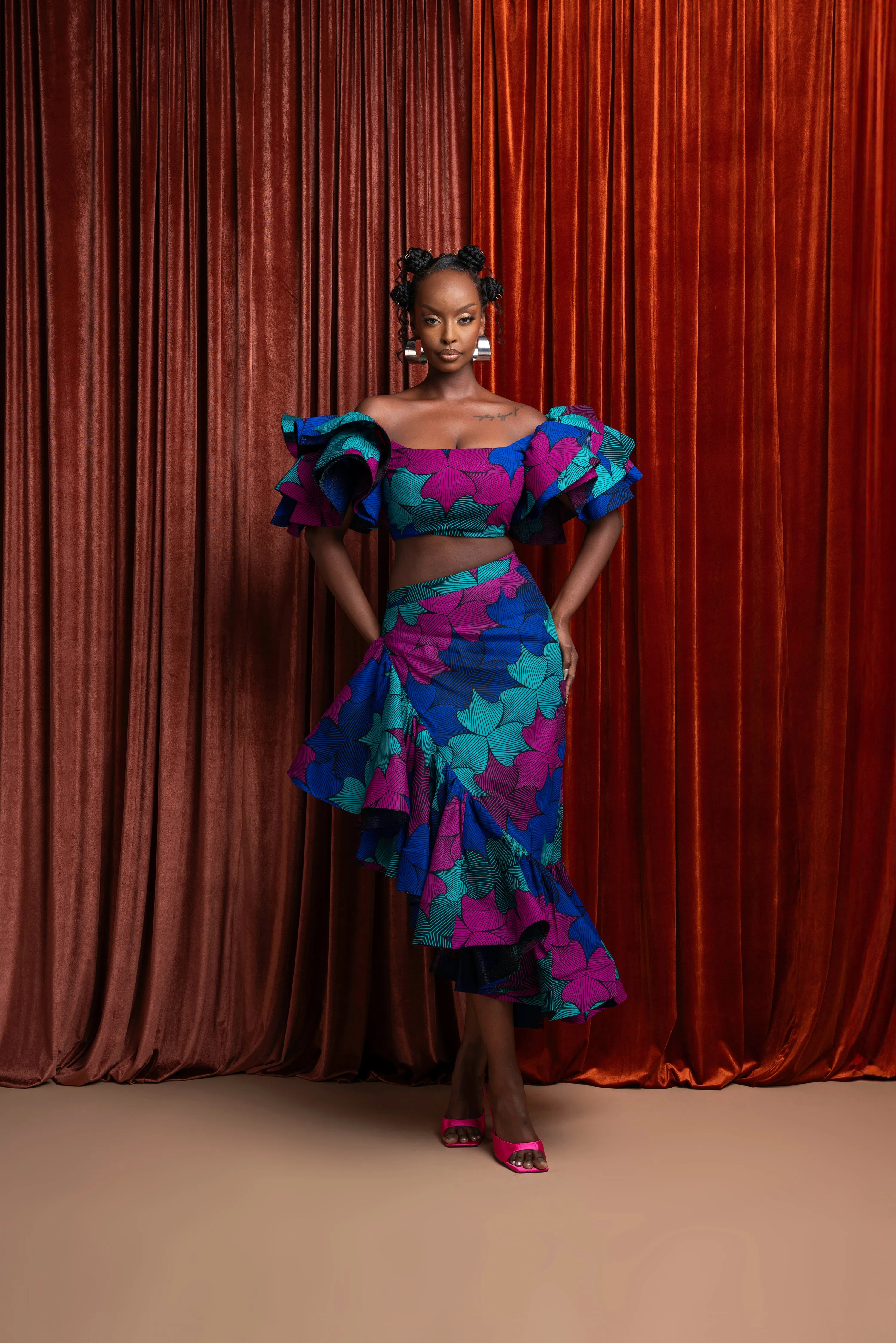 ZURI African Print Ruffle Hi-low Skirt